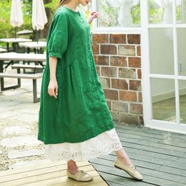 [Natural Garden] MADE N side pleated linen dress_High-quality materials, linen materials, signature products_ Made in KOREA